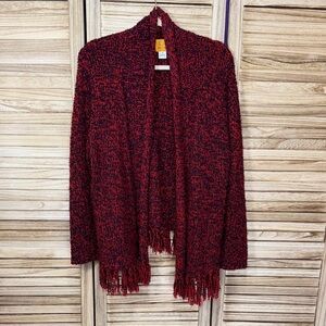 Ruby Rd. Sweater Cardigan Red & Black Open  Fringe Size 1x